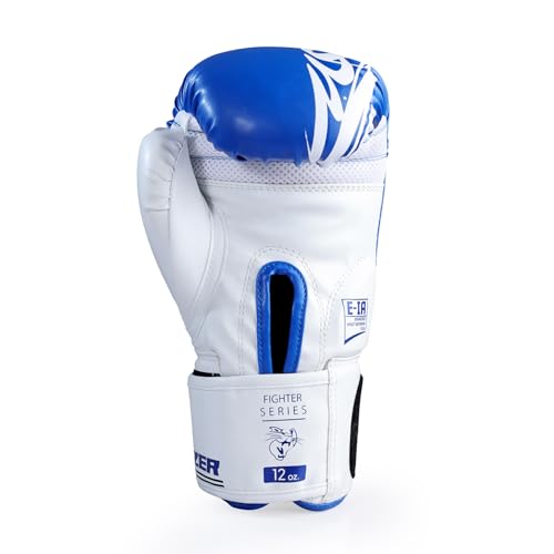 Image of MAUZER Tribal Shadow Fighter Boxing Gloves Training and Sparring Gloves with EIA Foam Padding Ventilated Palm Secure Thumb Lock Fit Velcro Wrist Support (Blue, 14 Oz)