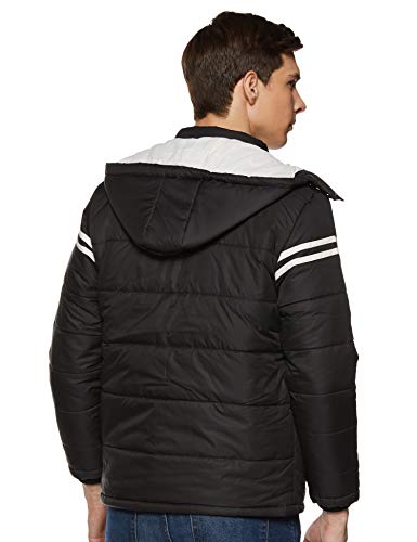 Qube By Fort Collins Men's Nylon Standard Length Regular Fit Quilted Bomber Jacket with Detachable Hood - Winter Warm, Insulated Lining, Ribbed Cuffs, and Stylish Design