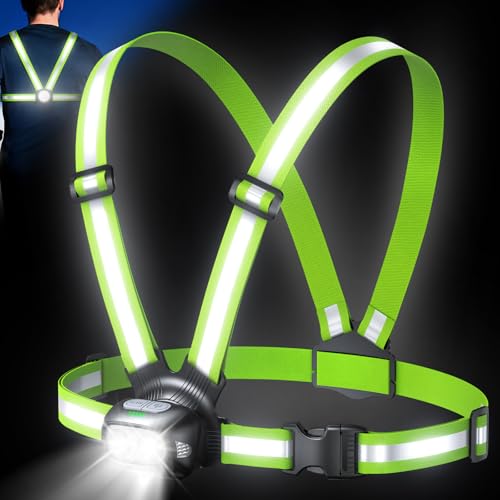 Mohard Luz Running, 500LM 1800mAh Recargable Luz para Correr de Noche con 7 Modos & Haz Ajustable 45°, IPX4 Impermeable 360° Linterna Running, Chaleco Reflectante para Trote/Hiking/Camping Nocturnos