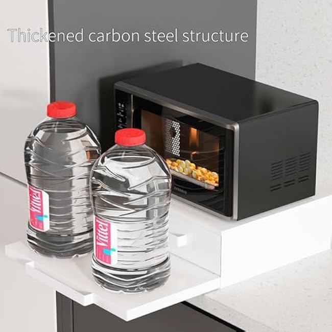 Countertop Microwave Rack with Storage, Adjustable Kitchen Stand for Oven, Rice Cooker & Small Appliances Organizer(White)