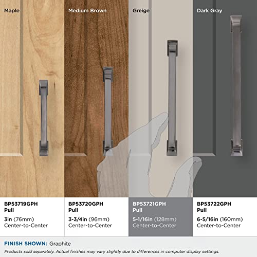 Image of Amerock | Cabinet Pull | Graphite | 5-1 /16 inch (128 mm) Center to Center | Westerly | 1 Pack | Drawer Pull | Drawer Handle | Cabinet Hardware