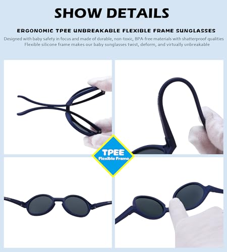 Image of NULOOQ Polarized Baby Sunglasses with Silicone Strap - Bendable TPEE Flexible Infant Sunglasses 0-24 Months