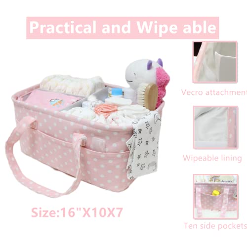 Pink Diaper Caddy Organizer for Baby Girl-Large Portable Diaper Caddy Basket for Changing Table-Diaper Organizer Caddy-Car Travel Tote Bag-Newborn Registry Baby Shower Basket for Diapers & Wipes - Image 6