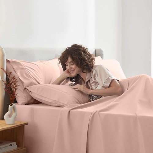 Image of Nestl Extra Deep Cal King Sheet Set - 6 Piece Breathable & Cooling Sheets - Hotel Luxury Bedding Set w /18-24 Inch Deep Pockets - Easy & Secure Fit - Super Soft, Wrinkle Free & Comfy - Peach Beige