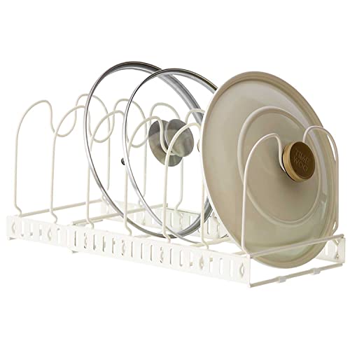 LOIYERT Pfannen-Organizer-Rack, Verstellbarer Topfdeckel-Organizer,Kochgeschirr-Halter, Teller-Racks für Küchenschrank, Speisekammer, Topfdeckel-Organizer mit 7 Trennwänden Cover