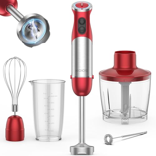 KOIOS Immersion Blender, 5-in-1 Hand Blender with Turbo Mode, 12 Speed Handheld Blender, 1000W Full Copper Motor, Multifunctional stick blender, making Soup, Baby Food, smoothies, with Whisk, Frother