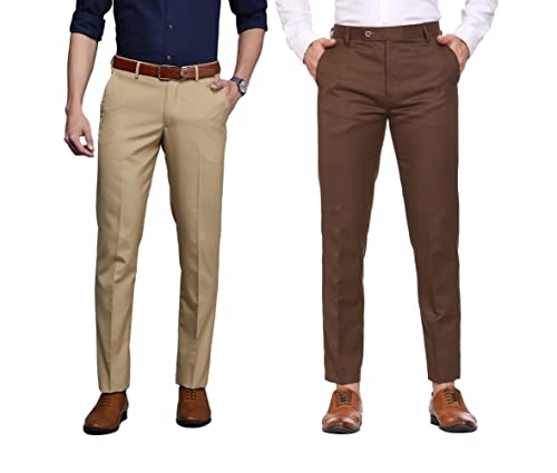 Image of MALENO Men Formal Trouser Regular Fit Solid | Soft and Breathable Pant Combo (Pack of 2)