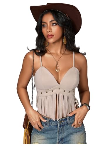 OYOANGLE Women's Y2K Fringe Sleeveless Spaghetti Strap...