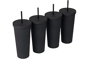 24oz Pastel Beauty Matte Black Tumblers with Lids and Straws