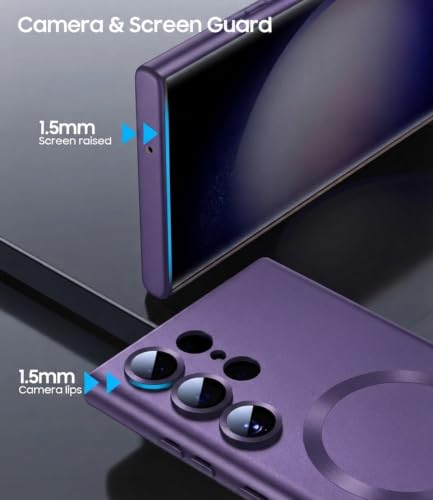 Image of DIZORO Samsung S25 Ultra Case, Compatible with Mag Safe, Matte Luxury Metallic Luster Flexible TPU Wireless Charging Shockproof Case with Camera Protector (Deep Purple)