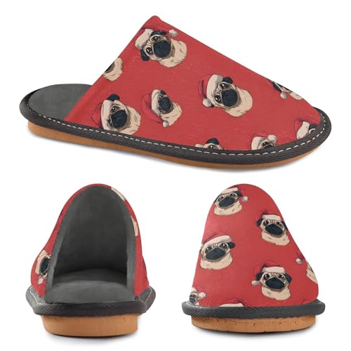 Slippers for Women Dog Santa Hat Pattern Soft Winter Warm Shoes Indoor Outdoor Non-Slip House Travel Slippers4