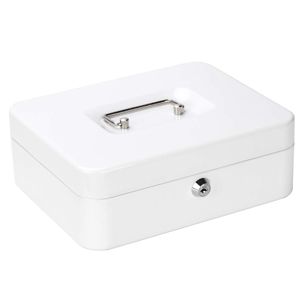 Jssmst（ジェスマット）手提金庫 キーロック式 金属製 25x20x9cm A5サイズ GB001bl-xl (白)