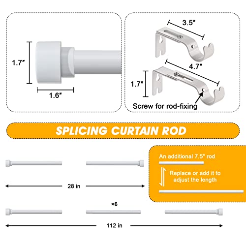 White Curtain Rods For Windows 66 To 120, 1 Inch Heavy Duty Curtain Rod Set With Adjustable Brackets Outdoor Single Window Rods(5.5-10 Ft) #TOP4