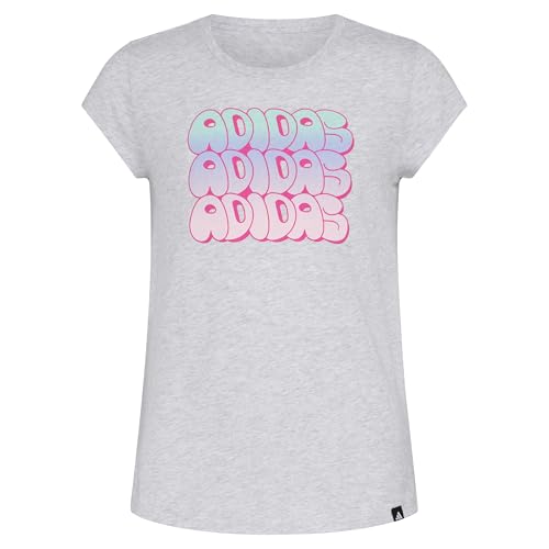 adidas Girls Graphic Cap Sleeve T-Shirt, Grey/Multi, S