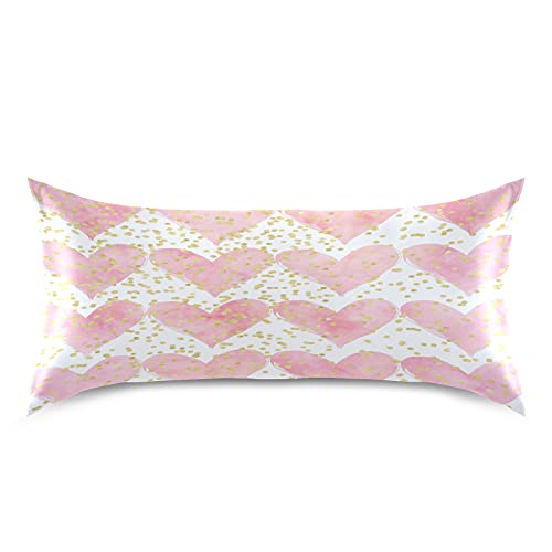 Auuxva Decorative Bed Pillowcase Pink Hearts Gold Polka Dot Pattern Satin Pillowcase For Hair And Skin Queen Size Cooling Pillow Shams Soft Pillow Cover With Envelope Closure thumb #2