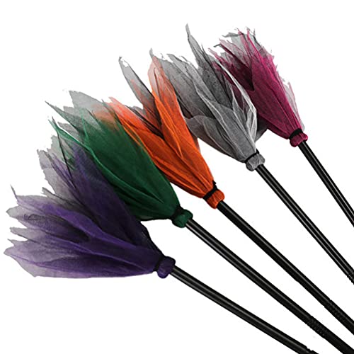 Witch Broom, 36 * 22 * 9 5 Pcs Halloween Witch Broom Plastic Witch Broom Wizard Flying Broomstick for Halloween Party Decoration (560)