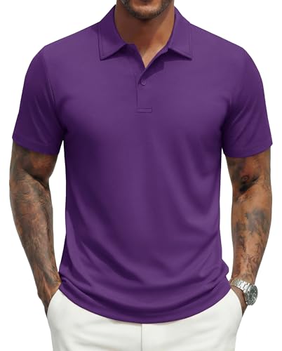 MAGNIVIT Mens Golf Polo Shirts Short Sleeve Quick Dry Performance Moisture Wicking Casual Collared Golf Shirts Purple
