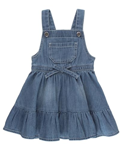RuffleButts Light Wash Denim Overall Jumper Dress - 18-24m