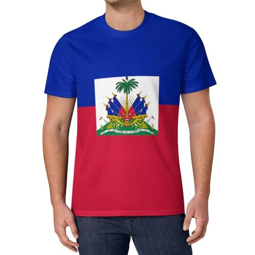 Camiseta Deportiva Manga Corta Hombre Bandera Haitiana Camiseta de Fútbol Patriotismo Respirable y Secado Rápido Top Ligero de Cuello Redond para Gimnasio Running Fitness
