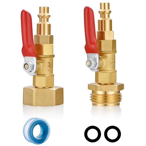 SIGURANTA RV Winterize/Winterization Blowout Adapter - Brass with Ball Valve 1/4 Male Quick Connect to 3/4 Male & Female GHT Garden Hose Thread