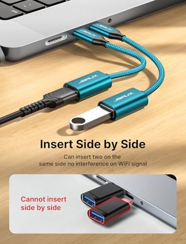 Image of JSAUX USB C to USB 3.0 Adapter [2 Pack], Type C Male to USB Female OTG Cable Compatible with MacBook Pro /Air, iPhone 16 Pro Max /16 Plus /16e /15, Samsung Galaxy S25 /S24 /S23-Green