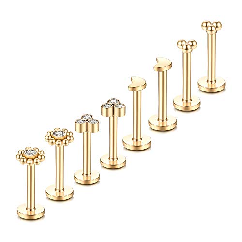 Gnoliew 16G 316L Stainless Steel Labret Monroe Lip Ring Studs Cartilage Helix Tragus Conch Daith Nose Piercing Jewelry. (A5,8Mmpost) #TOP6