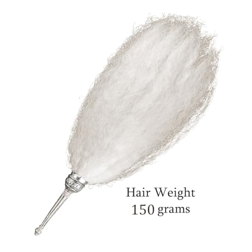 Image of White Chaur Sahib with Elegant Handle for Mandir and Gurudwara Sahib - Ethical Chawar for Pooja Rituals (Hair Weight: 150 gm) [Size: 30 Inches]