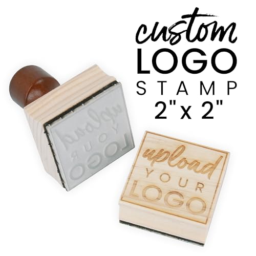 ExcelMark Custom Logo Stamp - Personalized Wood Rubber Stamp - Upload Your Own Image (2'x2')