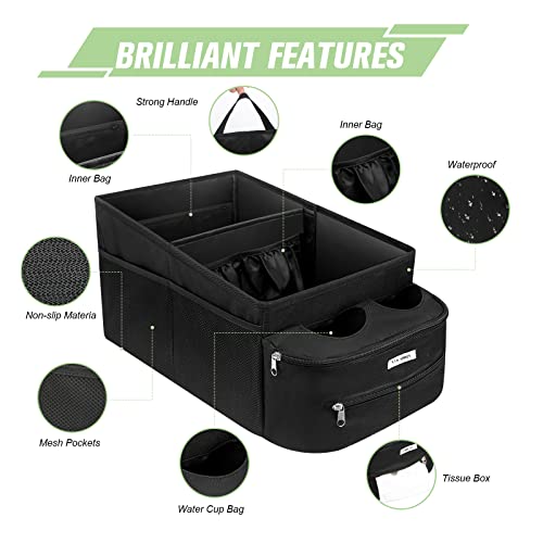Image of FUNNy elf Passenger Seat Organizer, Collapsible Car Storage with Partitions & 4 Cup Holders for Front or Back Seat