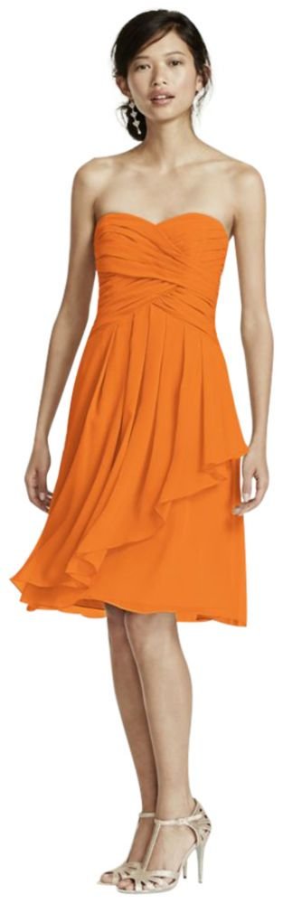 Short Crinkle Chiffon Bridesmaid Dress with Front Cascade Style F14847