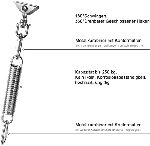 Ceiling Hook Hanging Chair Swing Spring 450 kg Capacity 360 Rotation Heavy Duty Stainless Steel Bracket Swing Hook Hanging Hook with 3 Carabiner Hooks for Hanging Chair Concrete Wood Hammock Punch - Image 4
