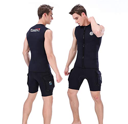 WoCoo-Wetsuit Men 3mm Neoprene Surfing Suit Sleeveless Diving Suit Vest Snorkeling Swimming Vest Zipper Thermal Wetsuits?Black?X-Large?