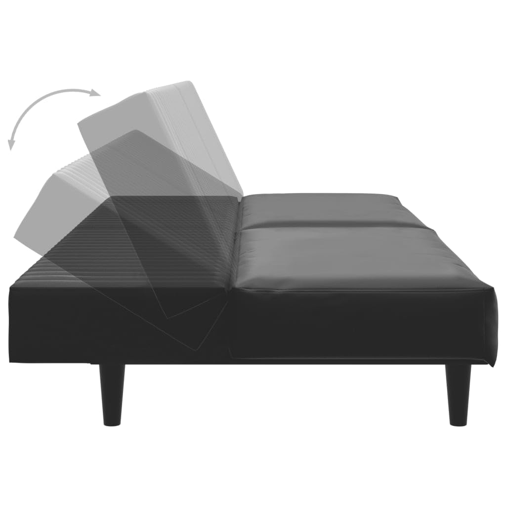 Sofá cama genérico de 2 plazas, color negro, piel sintética convertible en cama doble, respaldo abatible, marco de madera resistente, revestimiento de piel sintética suave y fácil de limpiar, ideal