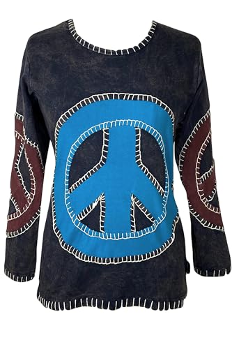 Agan Traders 2025 Winter Rib Knit Thick Cotton Gypsy Bohemian Tops - Long Sleeve Hand Embroidered Blouses for Women (250 RB, S, Ch) Charcoal