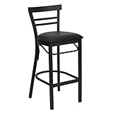 Flash Furniture HERCULES Series Black Two-Slat Ladder Back Metal Restaurant Barstool - Black Vinyl...