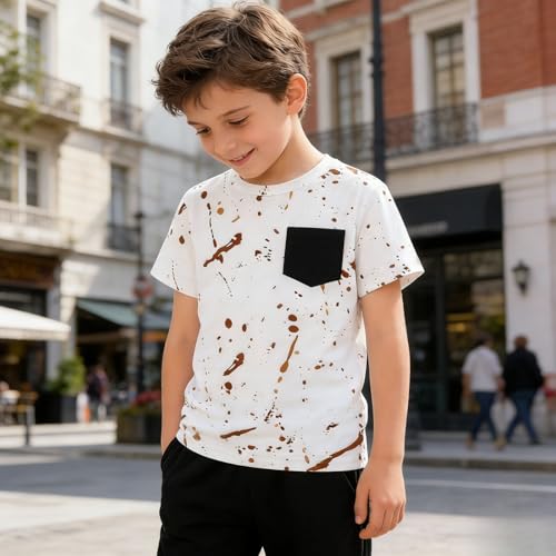 Image of Size 5-13 Years Boys Summer /Spring Outfits Set Short Sleeve T-Shirt & Pants Kids Boys Fall Fashion Clothes Sets