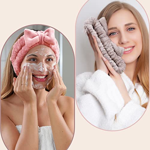 4 Pack Spa Headband For Washing Face, Girls Makeup Headband Bow Tie Hair Band, Microfiber Women Skincare Headbands To Facial Clean, Elastic Headband To Wash Face Skincare Cosmestic Sports Yoga Shower (4 Color) #TOP5