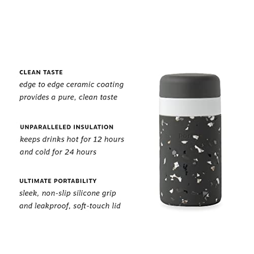 W&P Porter Insulated Bottle 12 oz | Clean Taste Ceramic Coating for Water, Coffee, & Tea | Wide Mouth Vacuum Insulated | Dishwasher Safe, Charcoal Terrazzo