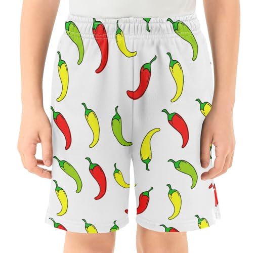 J JOYSAY Chili Pepper Scatter White Boys Athletic Shorts Kids Youth Casual Shotrs with Pockets Elastic Waistband2