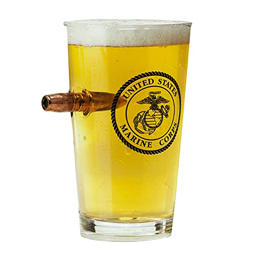 Military Gift Shop Officially Licensed Usmc Pint Glass - Hand Blown Glasses - Marine Corps Beer Mug- 16 Oz. - Usmc Veteran Owned Business #TOP3