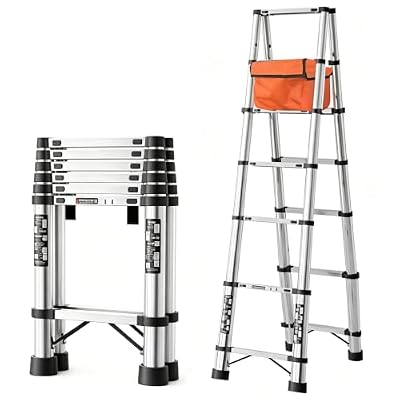 xixi-home Telescoping Ladder Aluminum Extension Ladder with Non-Slip Feet,Free to Move Telescopic Step Ladders Portable Lightweight Collapsible Ladder for Home,Work-Stainless Steel-6.5FT