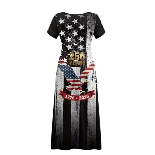 Image of Women's Fall Summer Short Sleeve Ankle Length V-Neck Party Dress with Pockets Size S-3XL