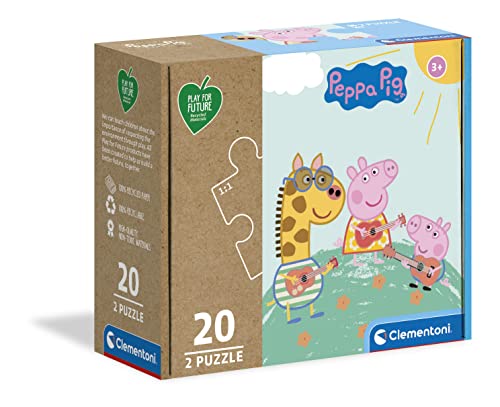 Clementoni 24783 Peppa Pig Play for Future 2 x 20 Pieces-Jigsaw Kids Age 3-100% Recycled Materials-Made in Italy, Cartoon Puzzles, Multicoloured