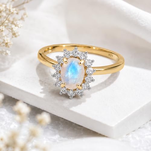 Image of Princess Diana Inspired Halo Birthstone Ring for Women Girls | Pure 925 Sterling Silver with AAA+ Natural Gemstone | 18K Gold-Plated | Best Gift for Birthday, Anniversary, or Valentine�s Day