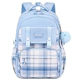 MININAI Cute College Laptop Backpack for Women Large Capacity Preppy Aesthetic Computer Bag Kawaii Pink Daypack with Pendant (Blue)