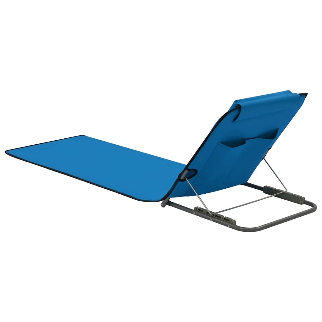 Materassino da Spiaggia Pieghevole 2 PZ Set Lettini Spiaggia con Schienale in Acciaio e Tessuto Blu con Vano Portariviste Poggiatesta Regolabile Pieghevole Salvaspazio