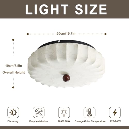 Plafonnier tissu wabi-sabi beige de Ø50cm dimmable avec télécommande
