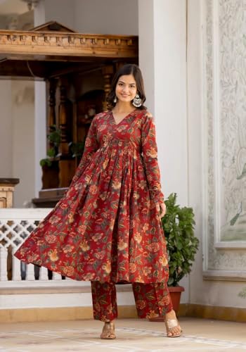 Image of FABNEX Kurta Set for Women | Women Kurta Pant Set |Cotton Blend Regular Women Kurti (Mix Kurta Set)