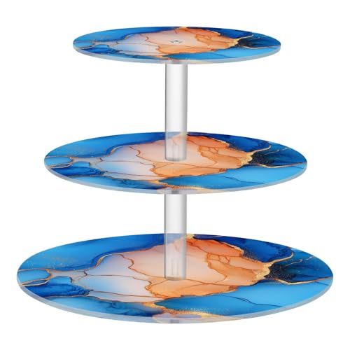 Zathe Marble Royal Blue Peach Transparent Circular Tray Spill-Proof Three-Layer Pallet Kitchen