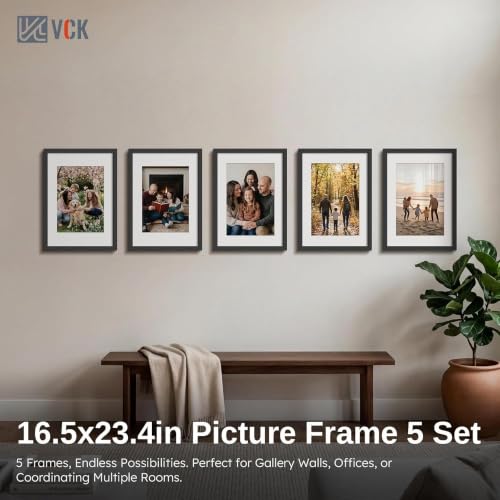 Image of VCK A2 Picture Frame 5 Pack, Black Wood with A3 Mat, for Gallery Wall